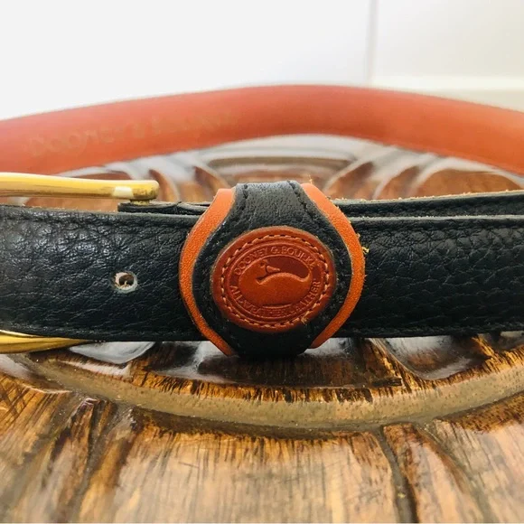 Vintage Dooney & Bourke all weather pebbled Black British Tan Belt -USA … - Picture 3 of 11